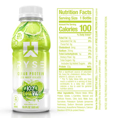 RYSE Clear Protein Drink Key Lime Pie being poured – juicy, low-calorie recovery for workouts.