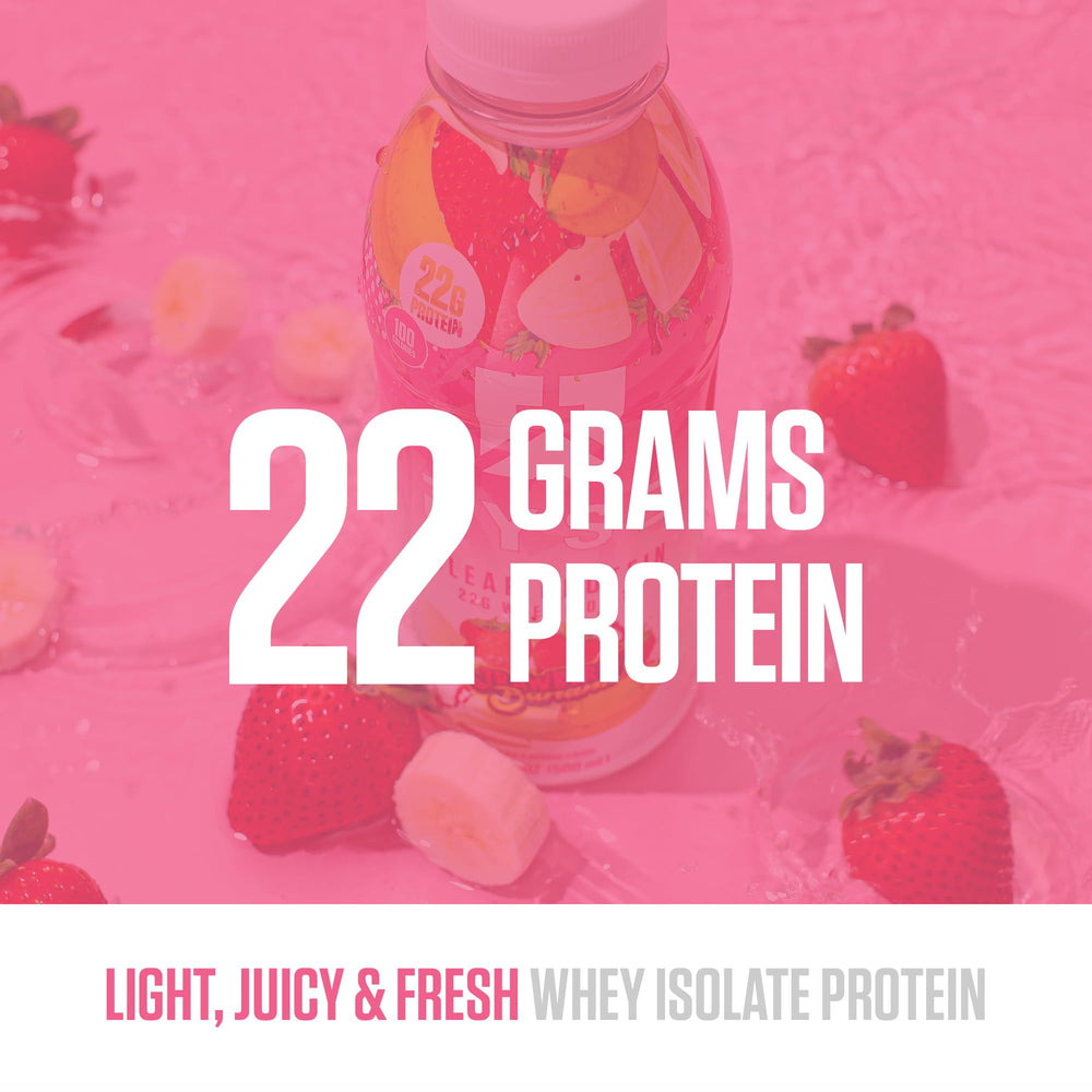 RYSE Clear Protein Drink Strawberry Banana glass: smooth, fruity finish ideal post-workout hydration