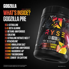 RYSE Godzilla Citrulline bottle highlighting blood flow and pumps
