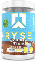 RYSE Loaded pre-workout powder in Country Time Blueberry Lemonade delivers a powerful pump.