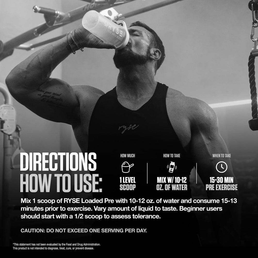 RYSE Loaded Lemon Lime close-up ingredients communicates transparency and trusted formulas for focus.