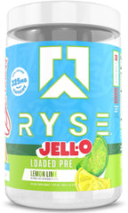 RYSE Loaded Pre-Workout Lemon Lime tub label highlights flavor and ingredients for powerful sessions.