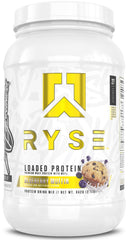 RYSE Loaded Protein Powder blueberry muffin tub for high-protein workouts and recovery.