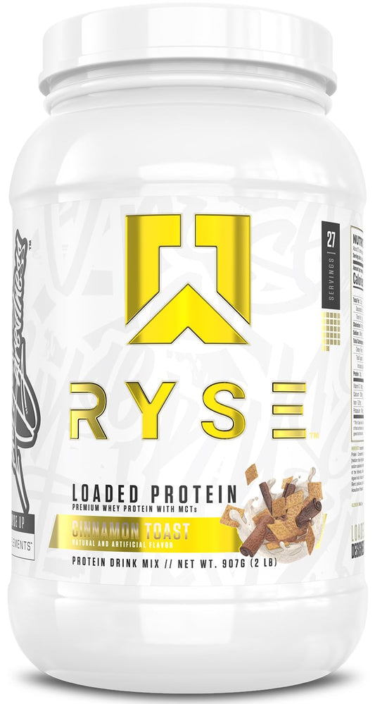 RYSE Loaded Protein Cinnamon Toast front label signaling premium post-workout nutrition
