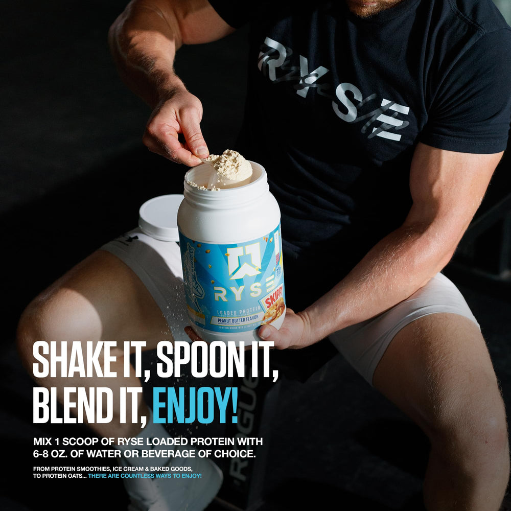 RYSE Loaded Protein Powder shake photo emphasizes marshmallow flavor and smooth texture