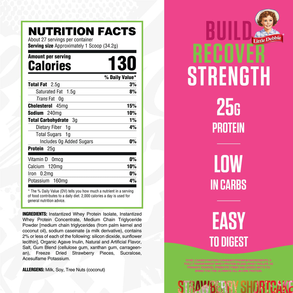RYSE Loaded Protein scoop beside a shake, convenient daily protein source.