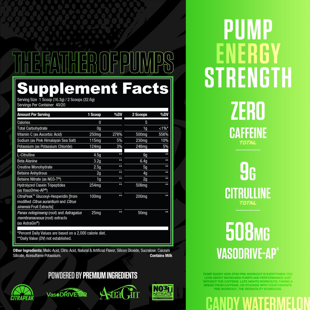RYSE Pump Daddy V2 label highlights Citrulline, Creatine and Beta-Alanine blend.