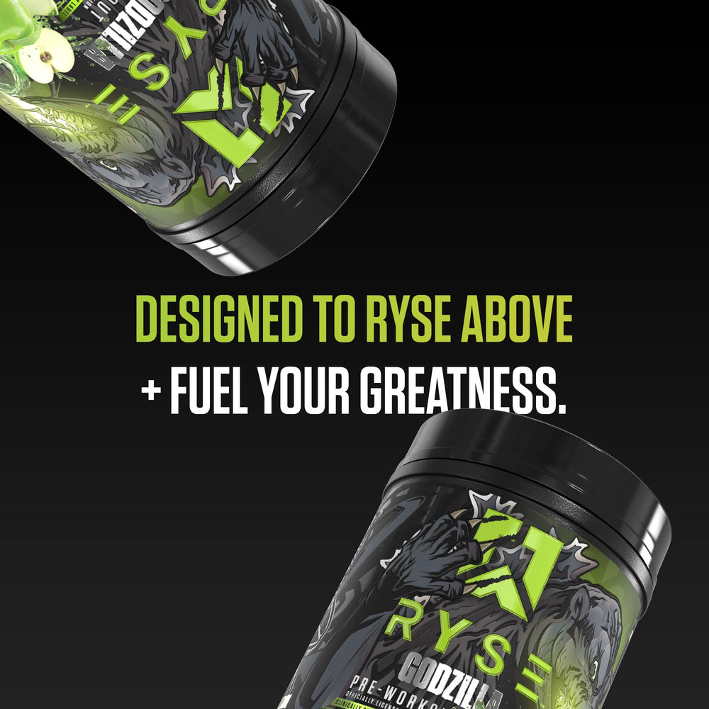 RYSE Up Godzilla Green Apple graphic shows key actives.