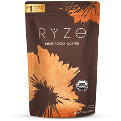RYZE SUPERFOODS Mushroom Coffee cup image highlighting smooth energy for mornings