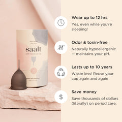Carrying pouch with Saalt Soft Cup for discreet portability.