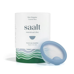 Saalt Disc blue regular insertion view showing easy fold for comfortable wear.
