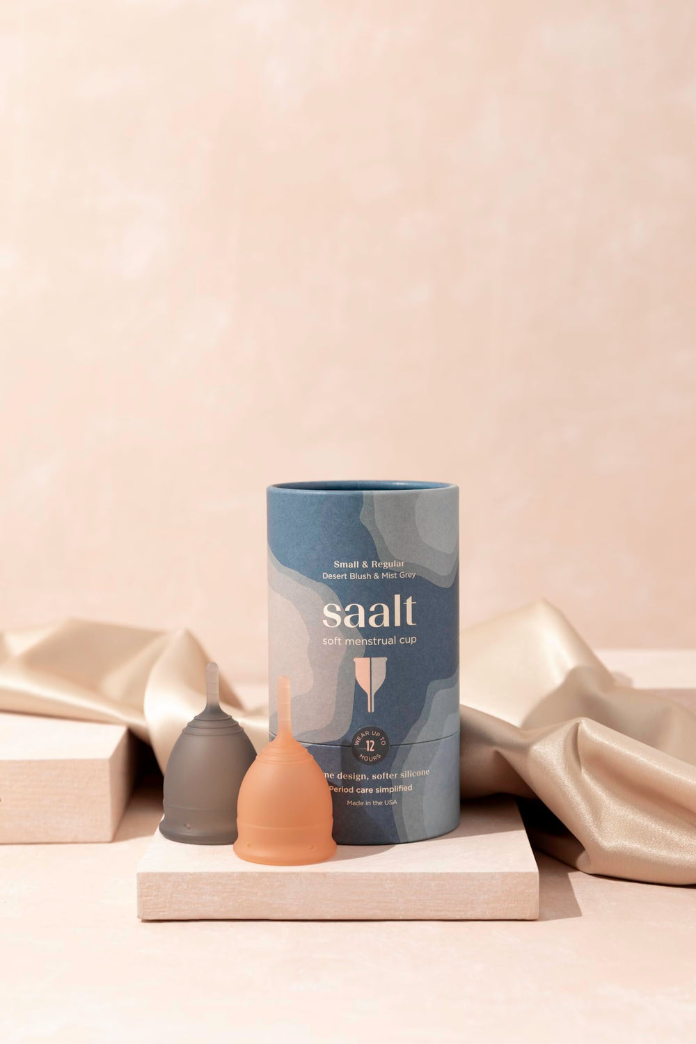 Saalt Soft Cup brand box highlighting compact, ready-to-store design