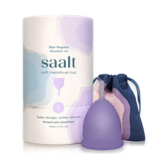 Saalt Soft menstrual cup in Mountain Iris regular size provides reliable all-day protection