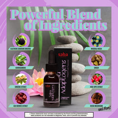 Saba Adaptogens ginseng drops bottle indicating alertness and stamina