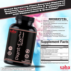 Saba Digestive-EZE Plus capsules close-up for easy swallowing and daily digestive support.