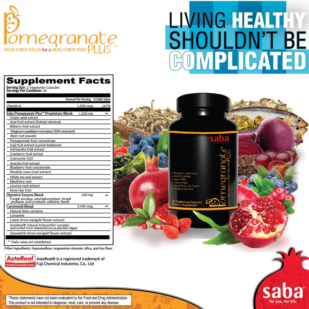 Saba Pomegranate Plus convenient capsule format for meals or on-the-go