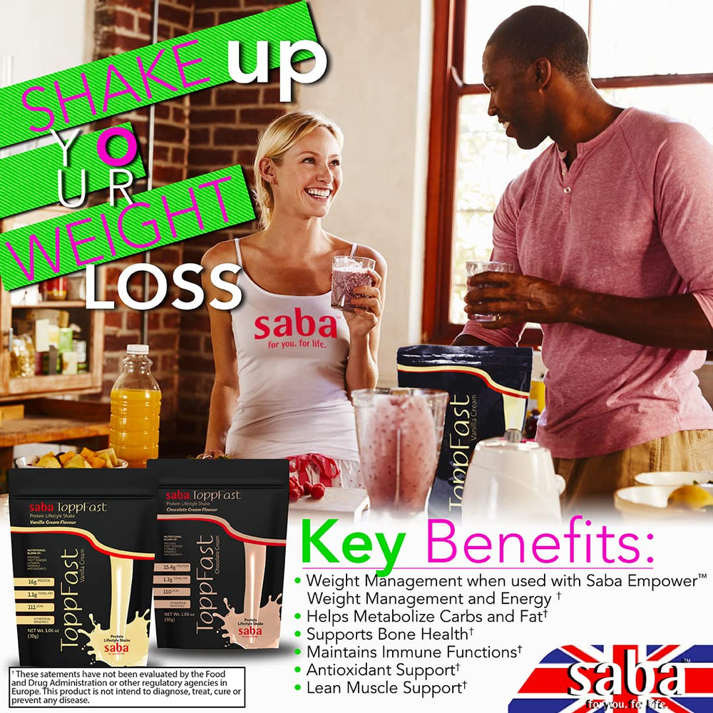 Saba ToppFast vanilla label close-up highlighting the nutrition details.