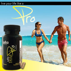 Saba TrimPro vitamin and mineral blend highlighted on bottle label.