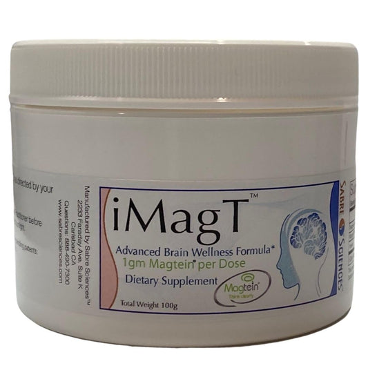 Sabre Sciences iMagT powder bottle, magnesium L-threonate blend for brain support