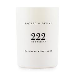 Sacred + Divine 222 Be Present candle jar promotes mindful presence.