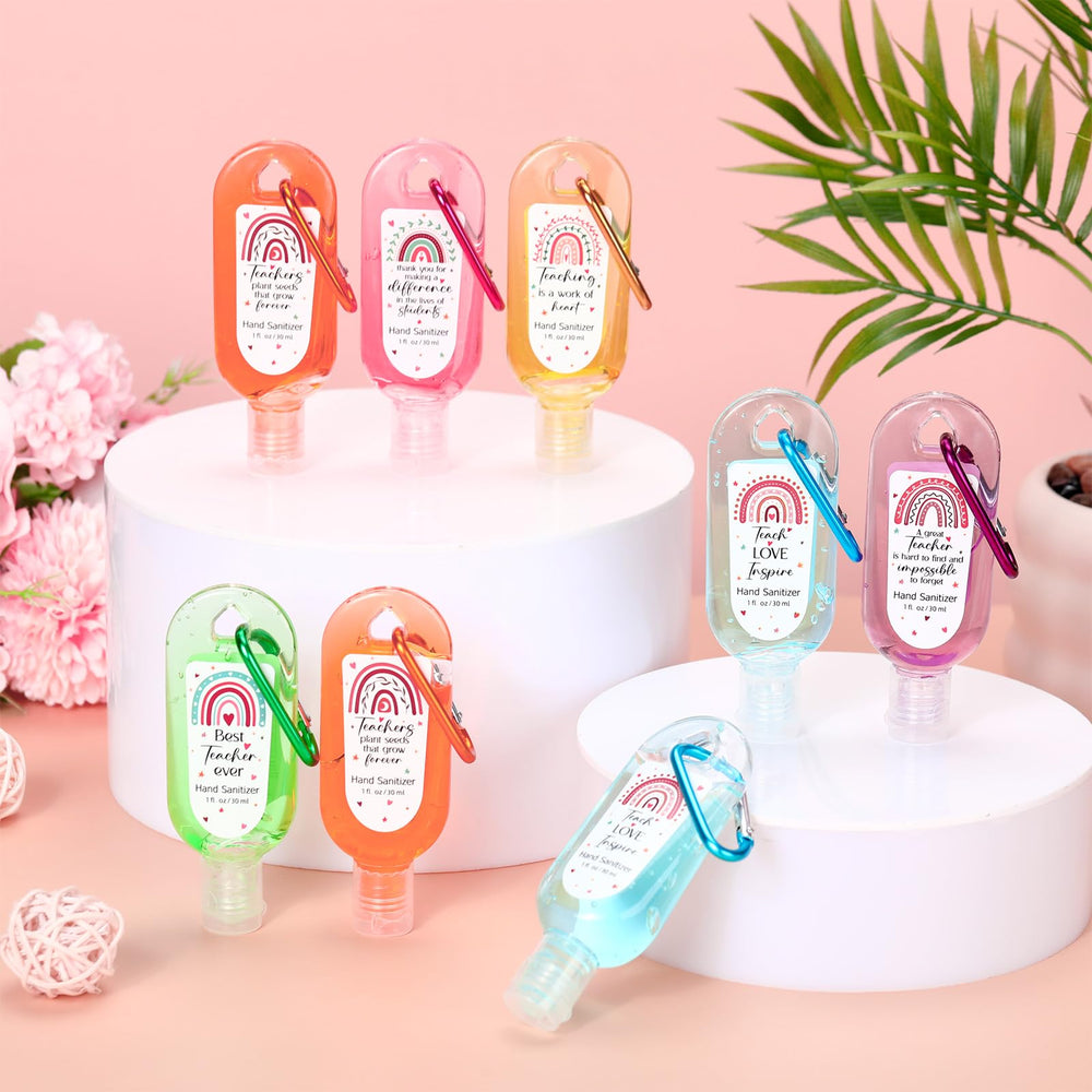 Sacubee boho rainbow packaging emphasizing compact, stylish carry-along gel bottles.