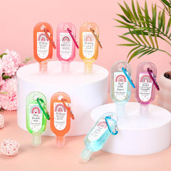 Sacubee boho rainbow packaging emphasizing compact, stylish carry-along gel bottles.