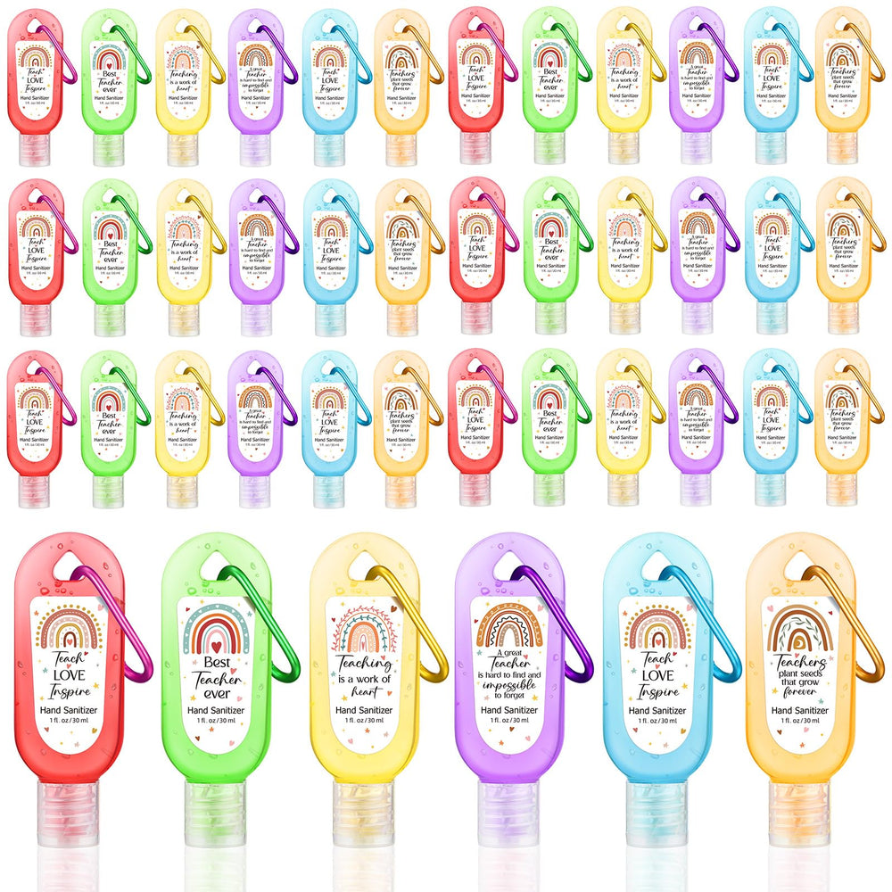 Sacubee Valentine hand sanitizer keychains 24-pack display featuring six scents for teacher gifts.