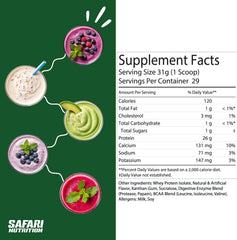 Safari Nutrition Isolate Vanilla label closeup with transparent ingredient listing