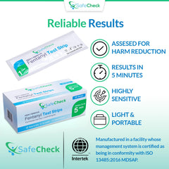 SafeCheck fentanyl test strip detailed result on display.