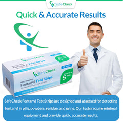 SafeCheck fentanyl test strip in use on a sample for quick insights.