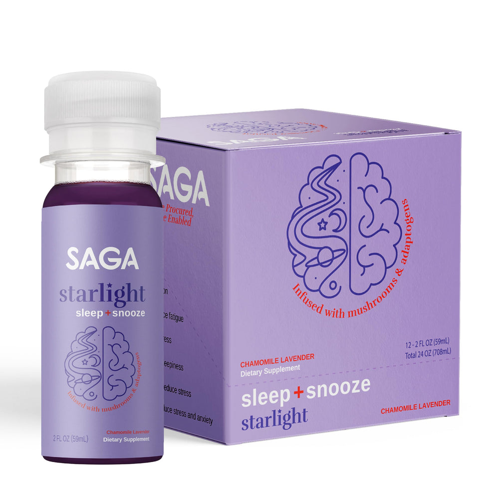 SAGA Starlight bottle with pour, travel-friendly sleep shot for on-the-go rest.