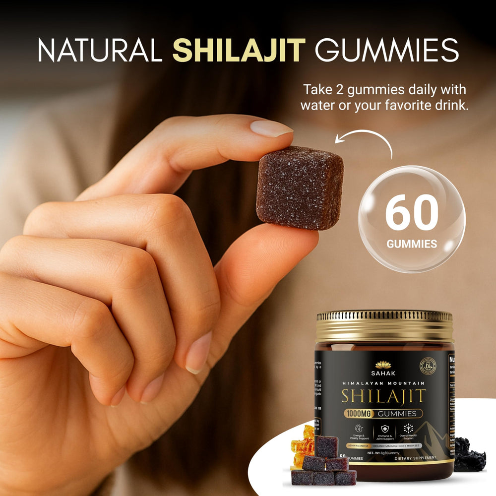 SAHAK Shilajit Gummies with KSM-66 Ashwagandha for steady focus