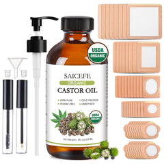 Saicefe 8oz castor oil bottle for pure, convenient application.