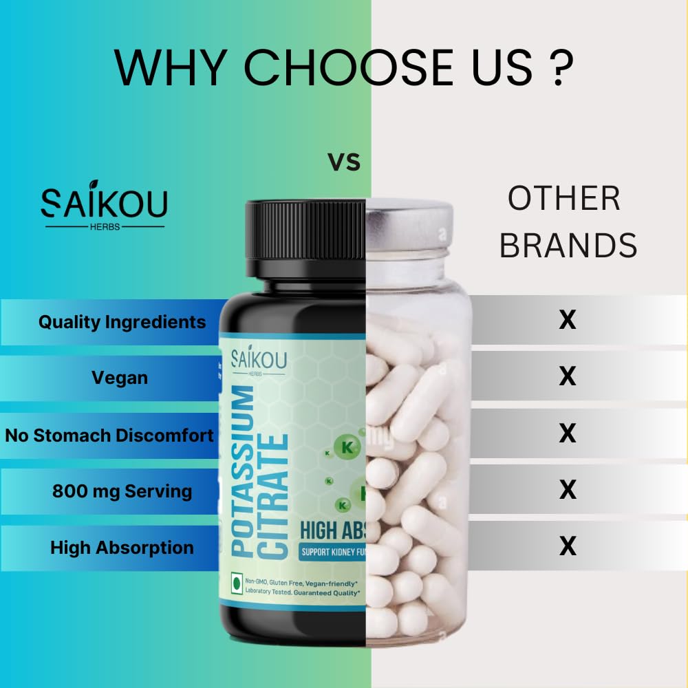 SAIKOU HERBS Potassium Citrate 800 mg bottle back label with ingredient overview