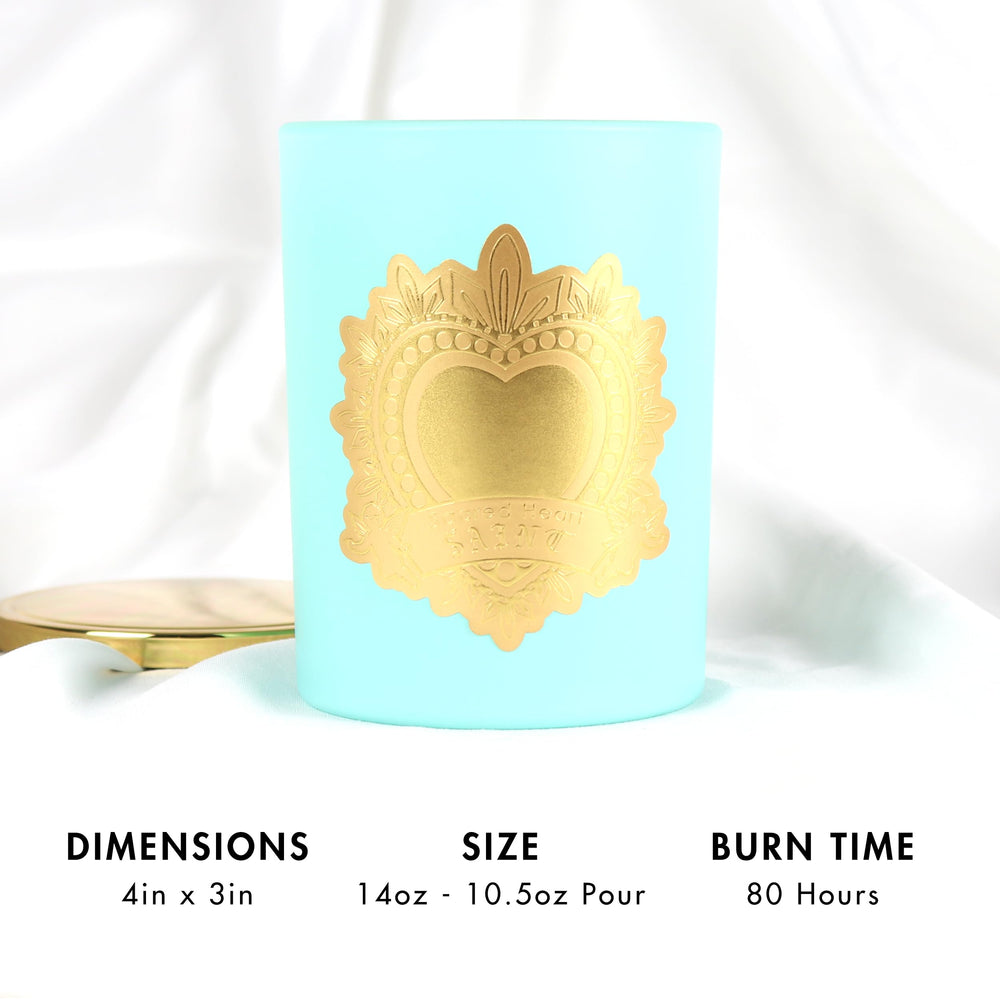 Gift-ready Saint Ex-Voto packaging in blue tones.
