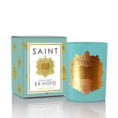 Saint Ex-Voto Sacred Heart candle in a blue jar ready for meditation.