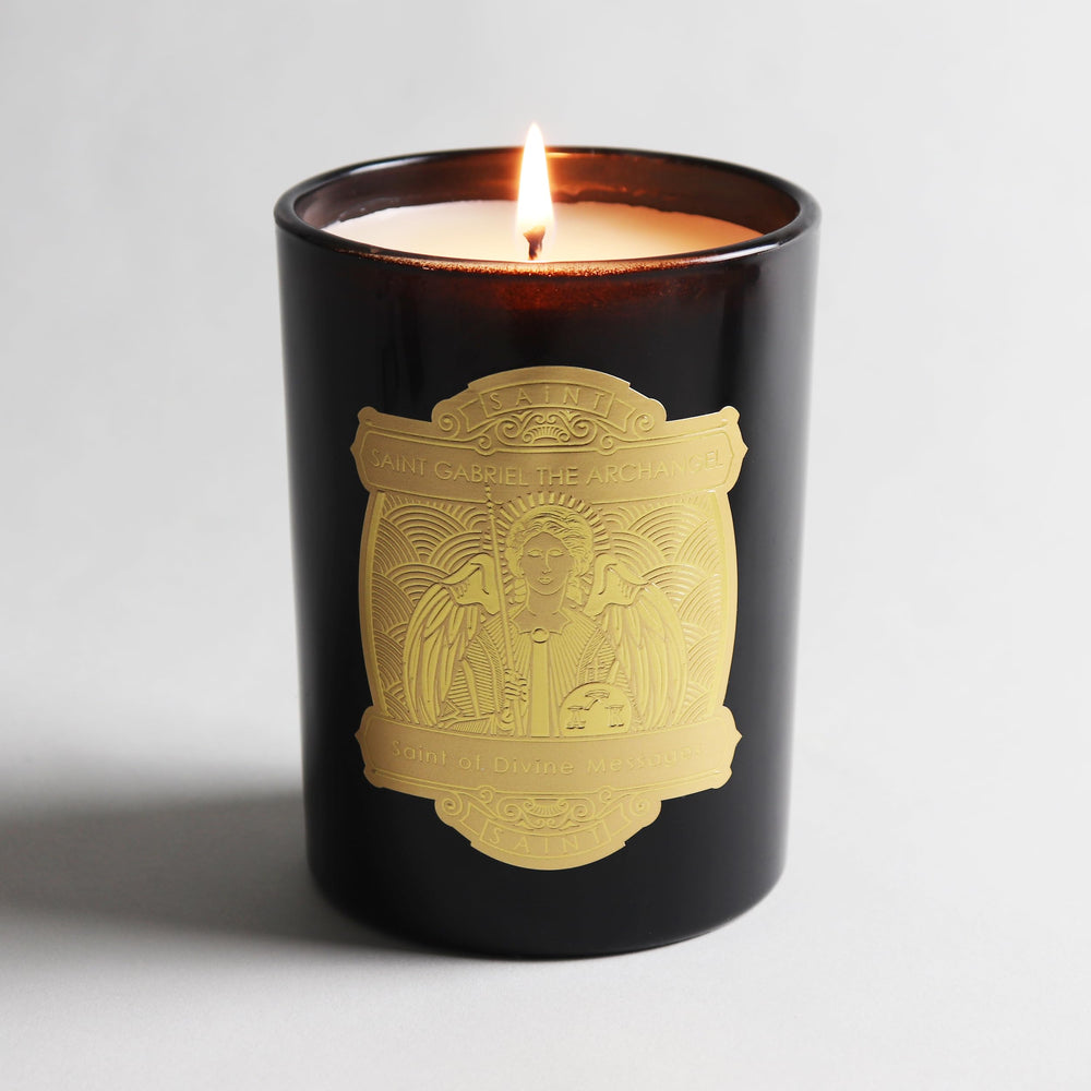 Saint Gabriel candle wax swirls showcase natural soy coconut burn.