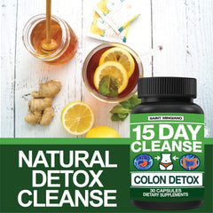 Saint Mingiano colon cleanse capsules closeup highlighting natural ingredients