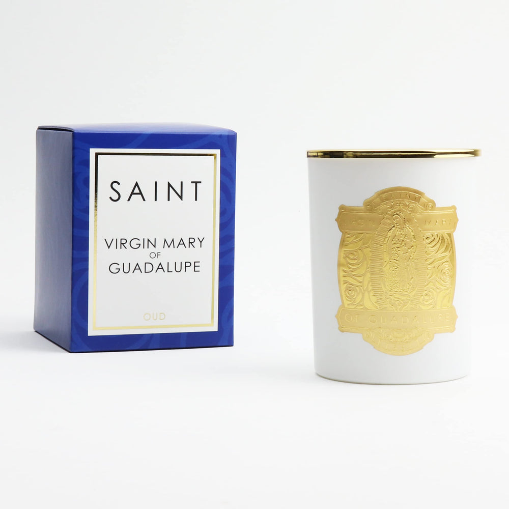 SAINT oud floral aroma candle close-up highlighting soothing scent