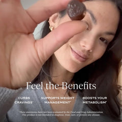 SAKARA Metabolism Gummy Bites featuring African spice fruit supports mindful snacking.