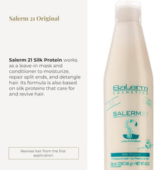 Close-up of Salerm 21 B5 Silk Protein label and premium packaging