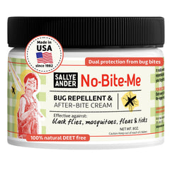 SALLYEANDER No Bite Me bug repellent tin shown for family outdoor protection.