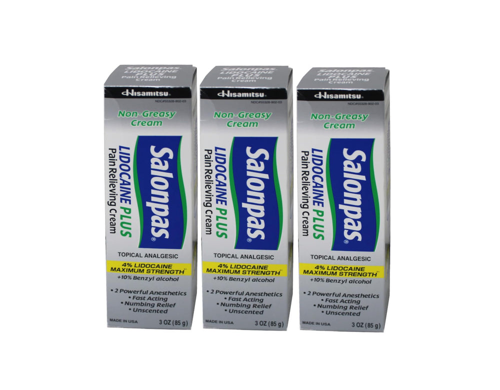 Salonpas Lidocaine Plus Cream tube offers quick numbing relief.