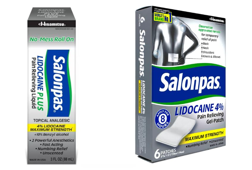 Salonpas lidocaine roll-on liquid bottle close-up