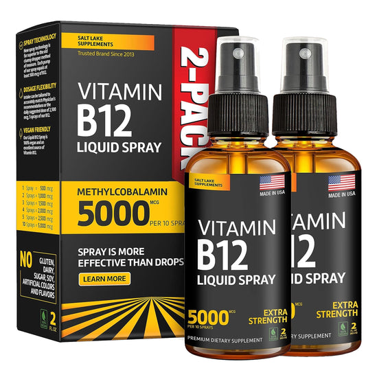 Salt Lake Supplements liquid B12 spray two-pack for convenient daily dose and potential energy support.