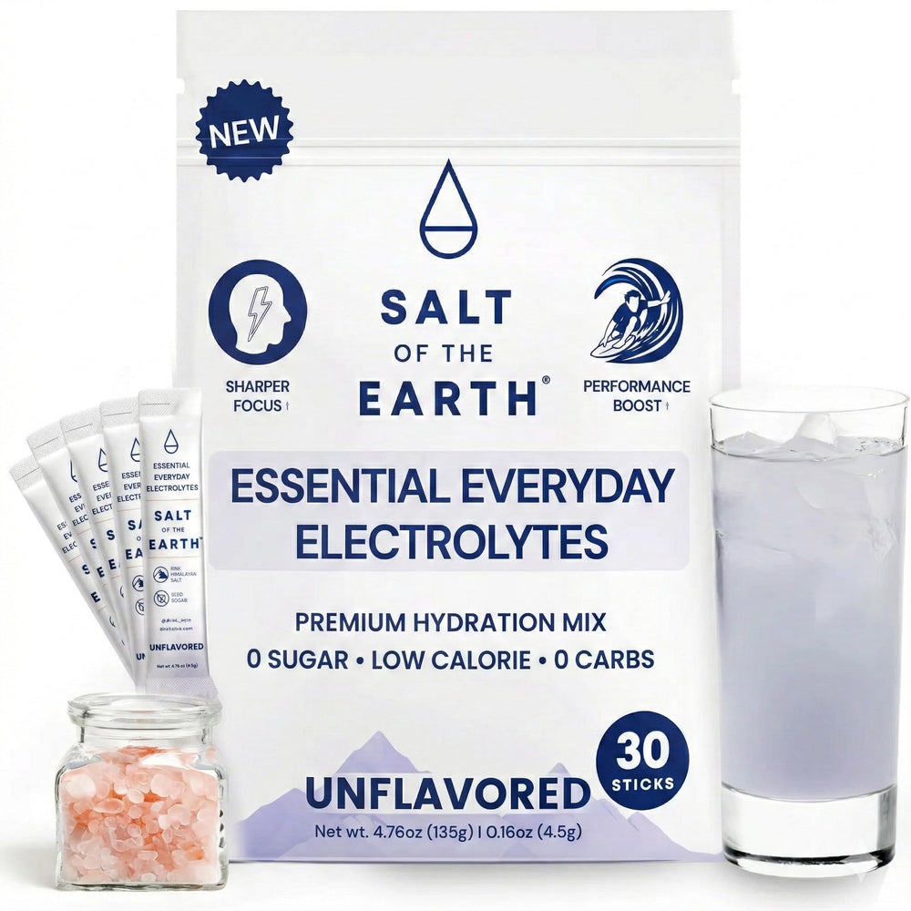 Salt of the Earth electrolyte packet unflavored for keto-friendly hydration.