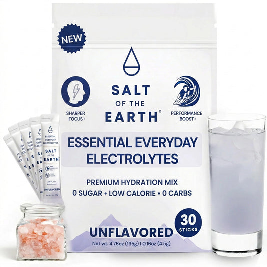 Salt of the Earth electrolyte packet unflavored for keto-friendly hydration.