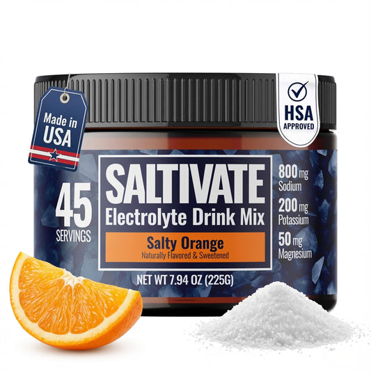 Saltivate high-sodium electrolyte powder bottle for athletic hydration.