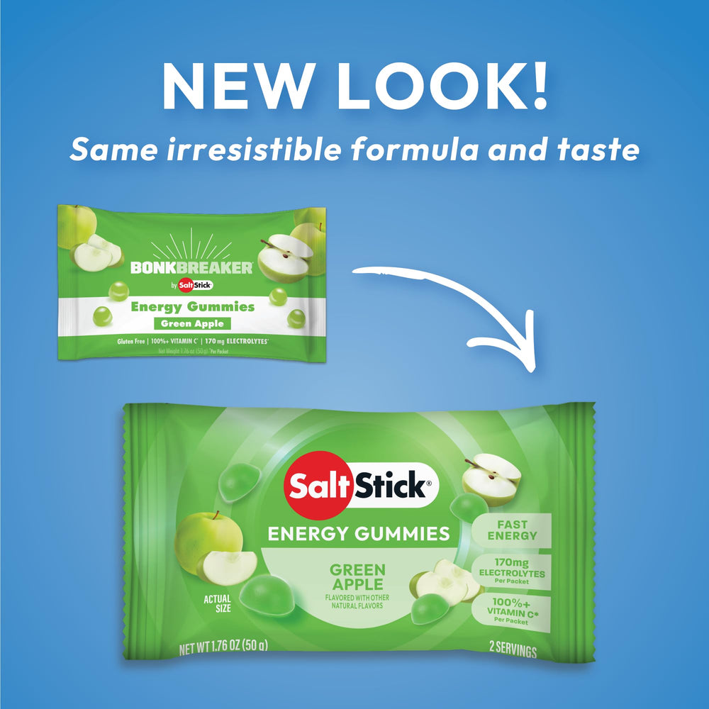 SaltStick Energy Gummies Green Apple bottle showing electrolyte nutrition