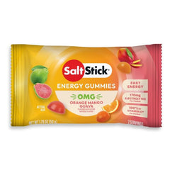 SaltStick Energy Gummies nutrition panel reveals electrolytes and carbs per packet.